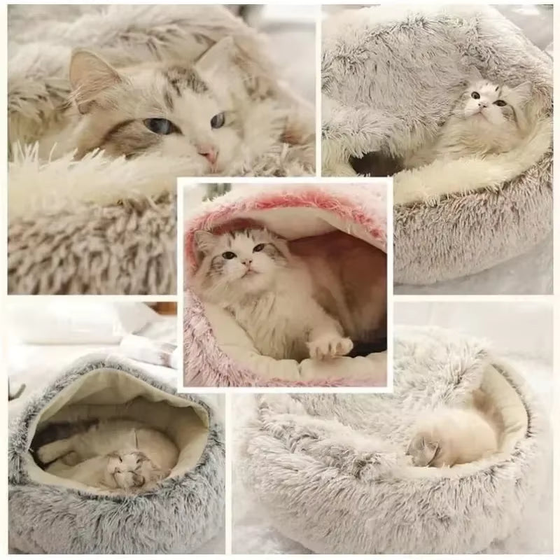 Round Cat Cushion Semi-Enclosed Pet Sleep Bed