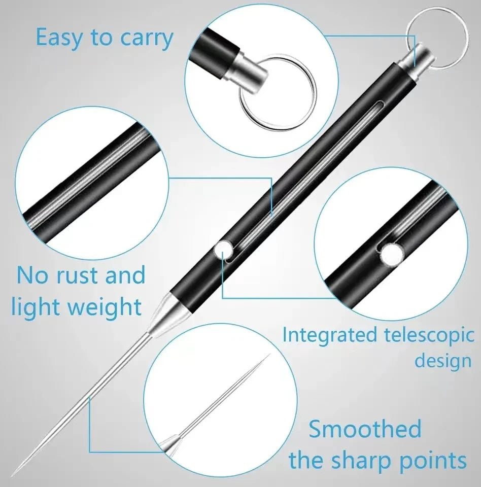 1PC Titanium Alloy EDC Retractable Multi-Tool Keychain - Includes Toothpick, Fruit Fork, and Unpacking Tool