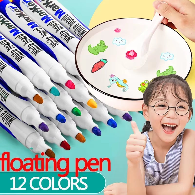 Montessori Magical Water Floating Student Painting Brush Whiteboard Markers Pen Suspension Kids Educational Painting Pen Toys
