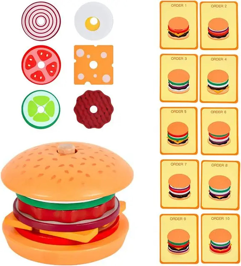 Wooden Hamburg Sandwich Stacking Toys for Toddlers and Kids Montessori Preschool Educational Toys Fine Motor Skill Kitchen Toy