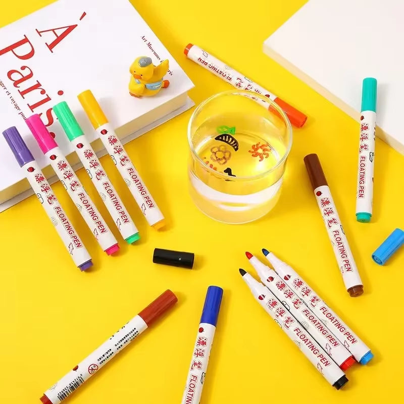 Montessori Magical Water Floating Student Painting Brush Whiteboard Markers Pen Suspension Kids Educational Painting Pen Toys