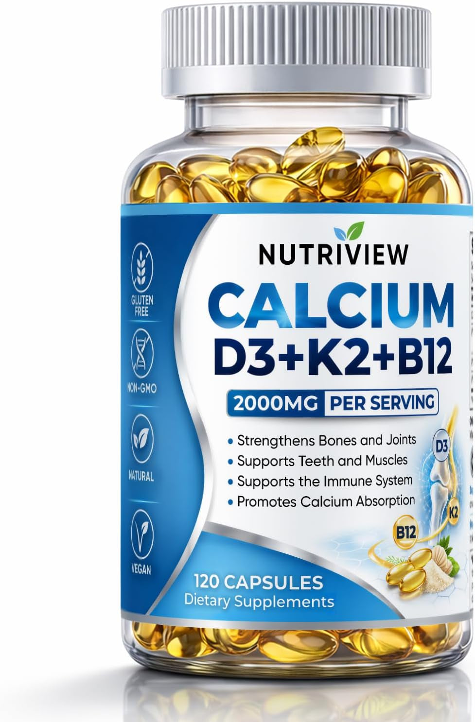 Nutriview Calcium D3 + K2 + B12 Softgels - Vitamin D3 K2 Complex