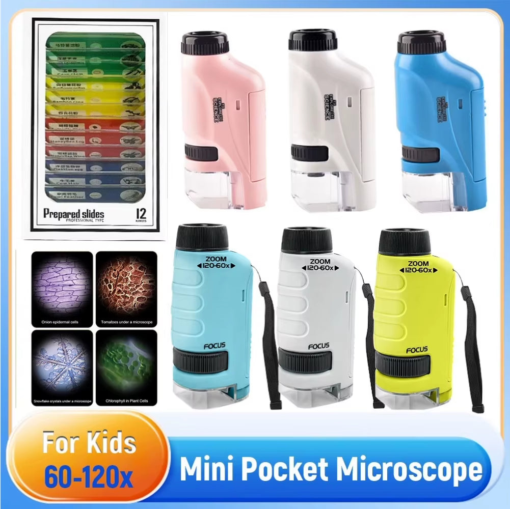 Handheld Pocket Microscope 60-120X Educational Science Microscope Battery Powered Biological Microscope Kit Outdoor Children Toy