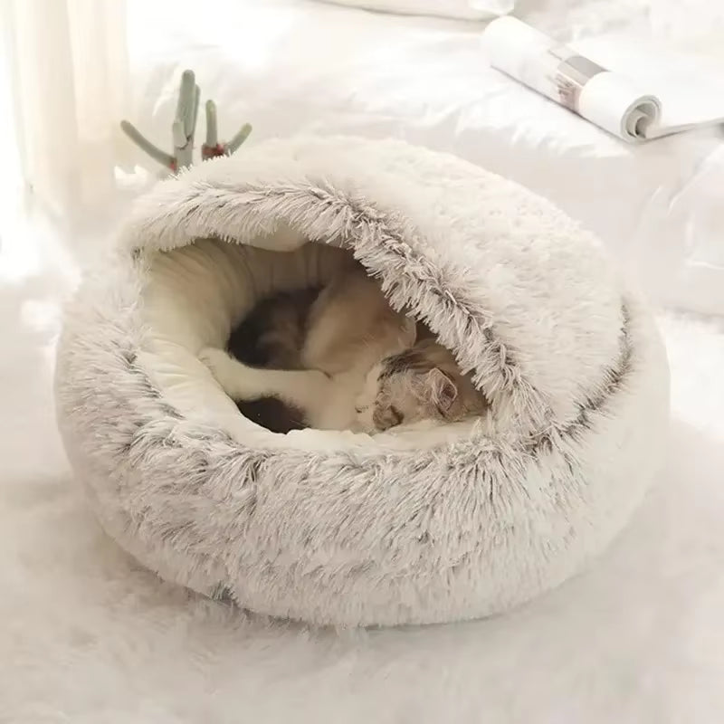 Round Cat Cushion Semi-Enclosed Pet Sleep Bed