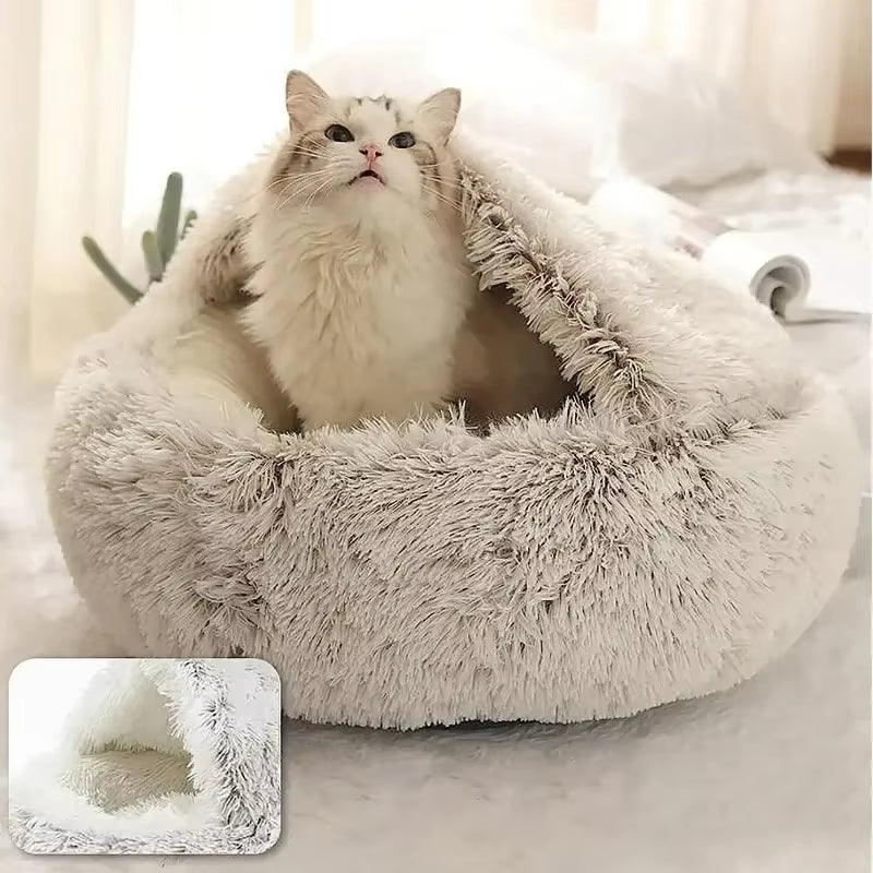 Round Cat Cushion Semi-Enclosed Pet Sleep Bed