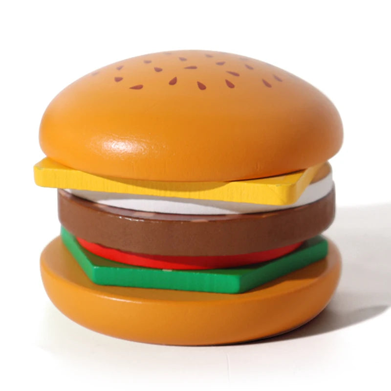Wooden Hamburg Sandwich Stacking Toys for Toddlers and Kids Montessori Preschool Educational Toys Fine Motor Skill Kitchen Toy
