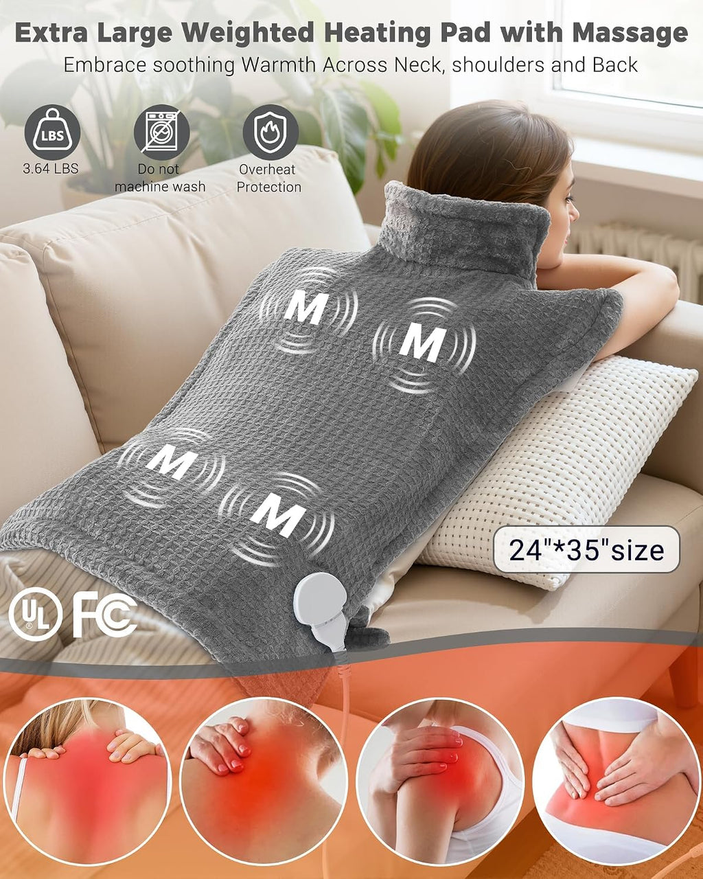 Wearable Vibrating Heating Pad for Neck, Shoulders & Back