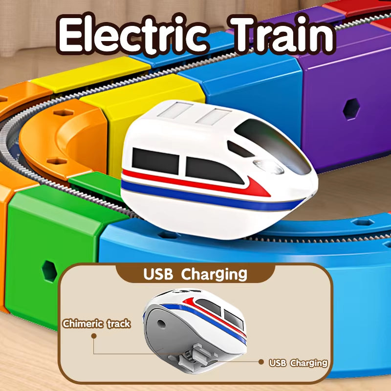 DIY Assembly Magic Track Train Building Block Multiple Shapes Kids STEM Educational Electronic Train Construction Tracks Toys