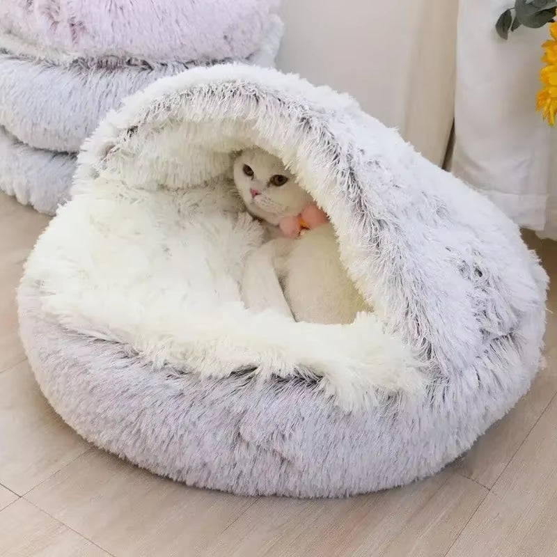 Round Cat Cushion Semi-Enclosed Pet Sleep Bed
