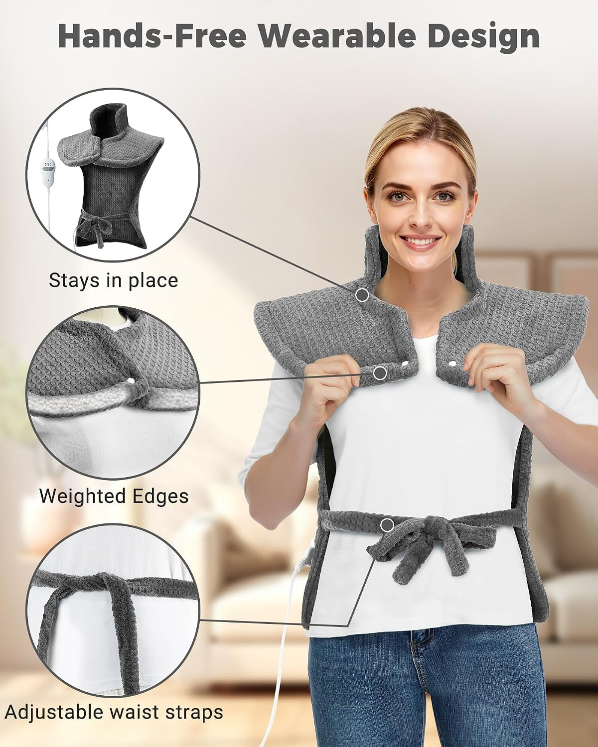 Wearable Vibrating Heating Pad for Neck, Shoulders & Back