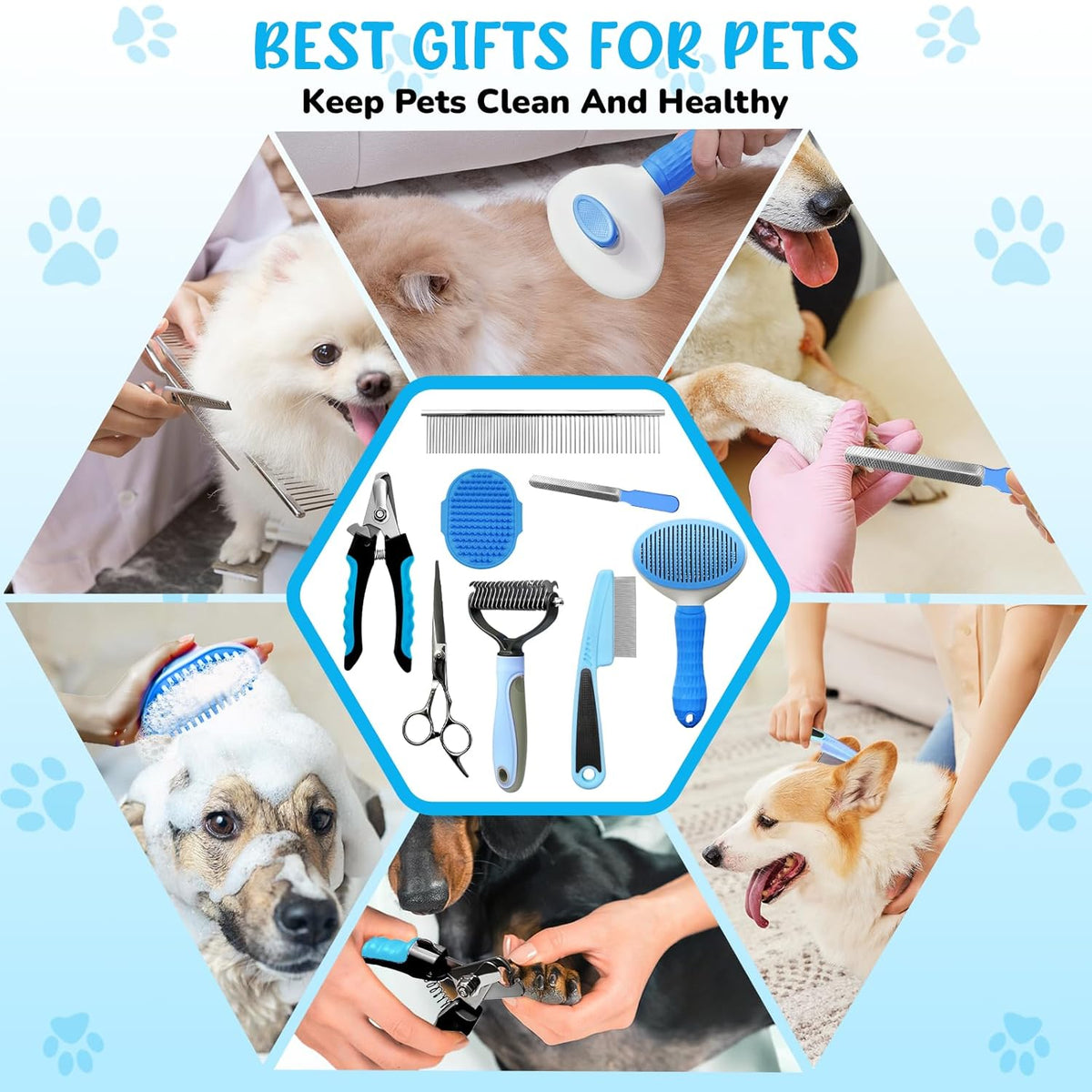 Dog Brush & Grooming Kit - 9-Piece Pet Grooming Set