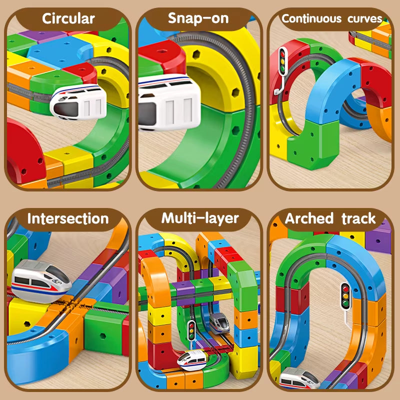 DIY Assembly Magic Track Train Building Block Multiple Shapes Kids STEM Educational Electronic Train Construction Tracks Toys