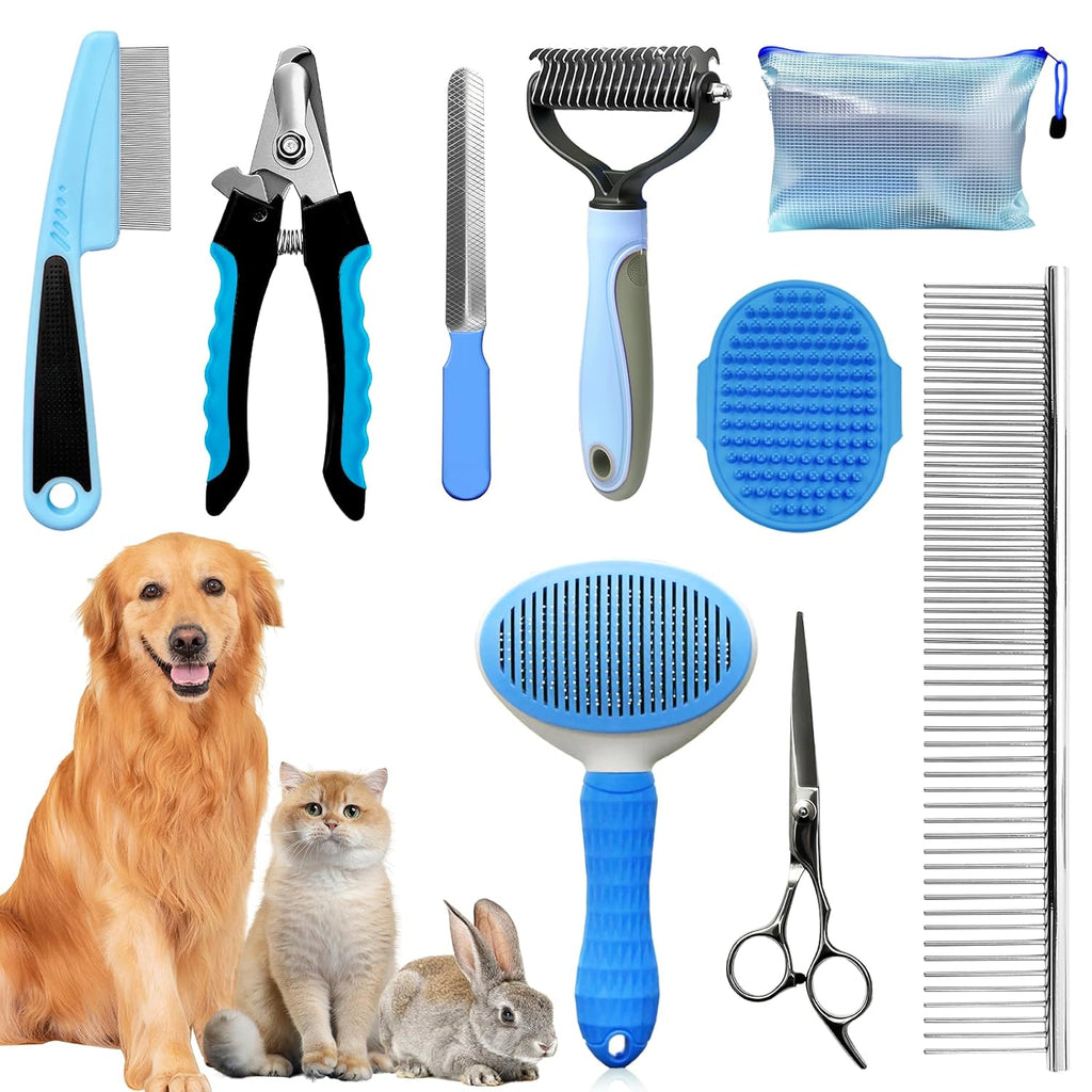 Dog Brush & Grooming Kit - 9-Piece Pet Grooming Set