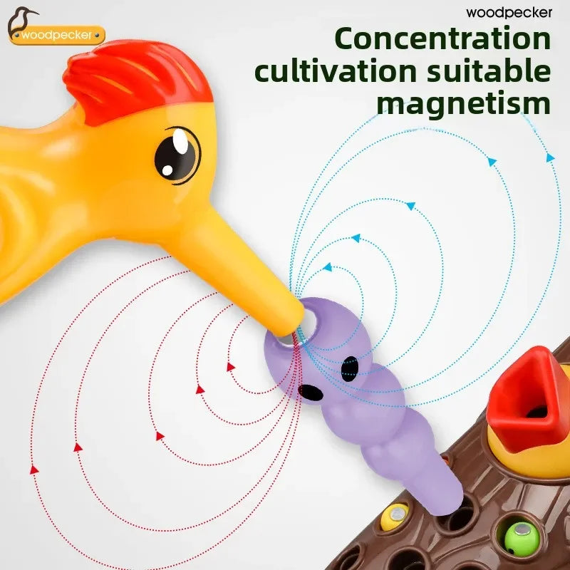 Montessori Educational Toys for Children Woodpecker Catch Worms Toy Toddler Kids Magnetic Games for Babi Development Busy Board