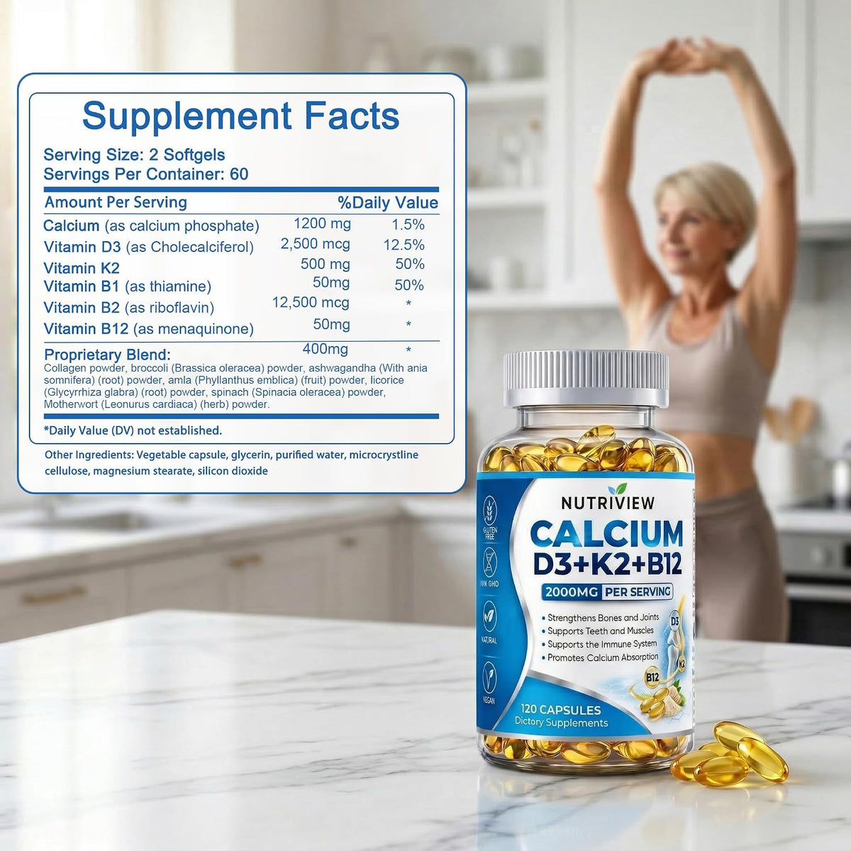 Nutriview Calcium D3 + K2 + B12 Softgels - Vitamin D3 K2 Complex