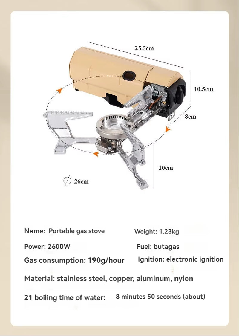 Camping Cassette Stove 2670W Portable Folding Gas Stove Outdoor Hiking BBQ Travel Cooking Grill Cooker Gas Burner Heating System
