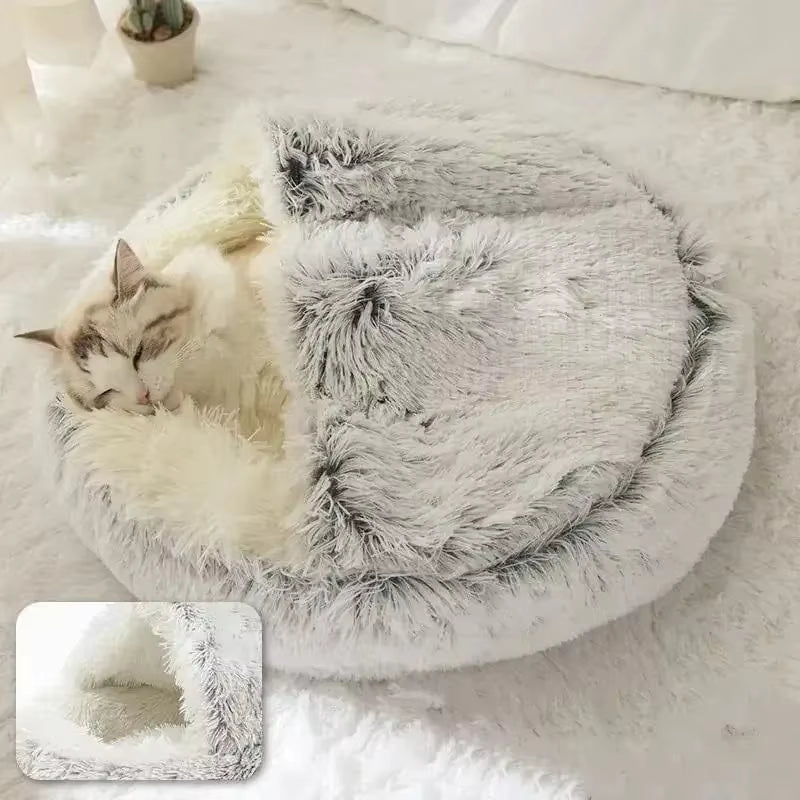Round Cat Cushion Semi-Enclosed Pet Sleep Bed