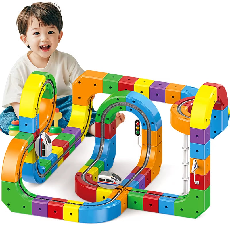 DIY Assembly Magic Track Train Building Block Multiple Shapes Kids STEM Educational Electronic Train Construction Tracks Toys