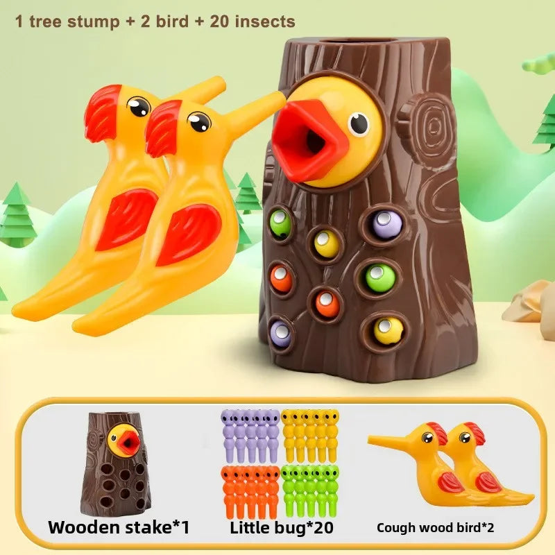 Montessori Educational Toys for Children Woodpecker Catch Worms Toy Toddler Kids Magnetic Games for Babi Development Busy Board