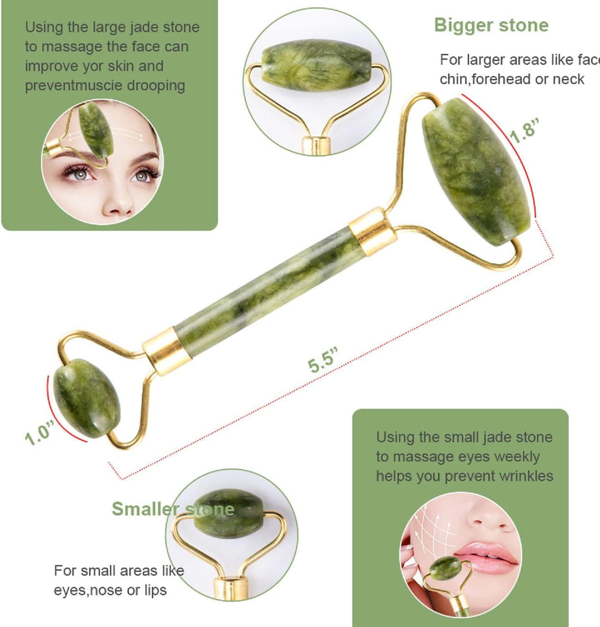 Jade Roller & Gua Sha Set 5-In-1
