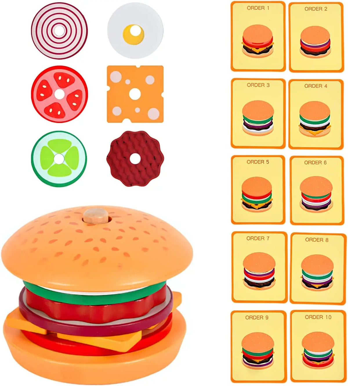 Wooden Hamburg Sandwich Stacking Toys for Toddlers and Kids Montessori Preschool Educational Toys Fine Motor Skill Kitchen Toy