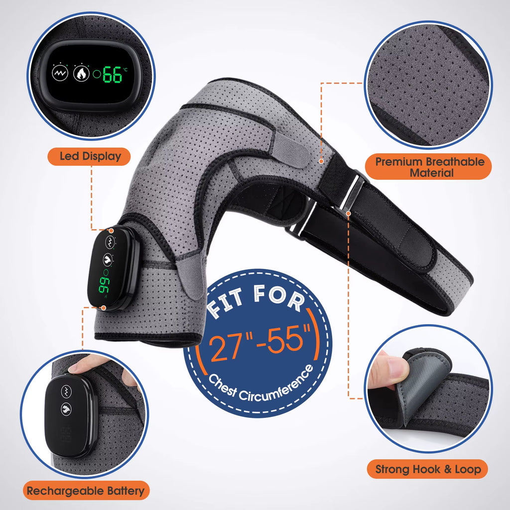 Electric Heating Shoulder Brace LED Display Vibration Shoulder Massage Support Belt Strap for Joint Brace Care Muscle Relaxation