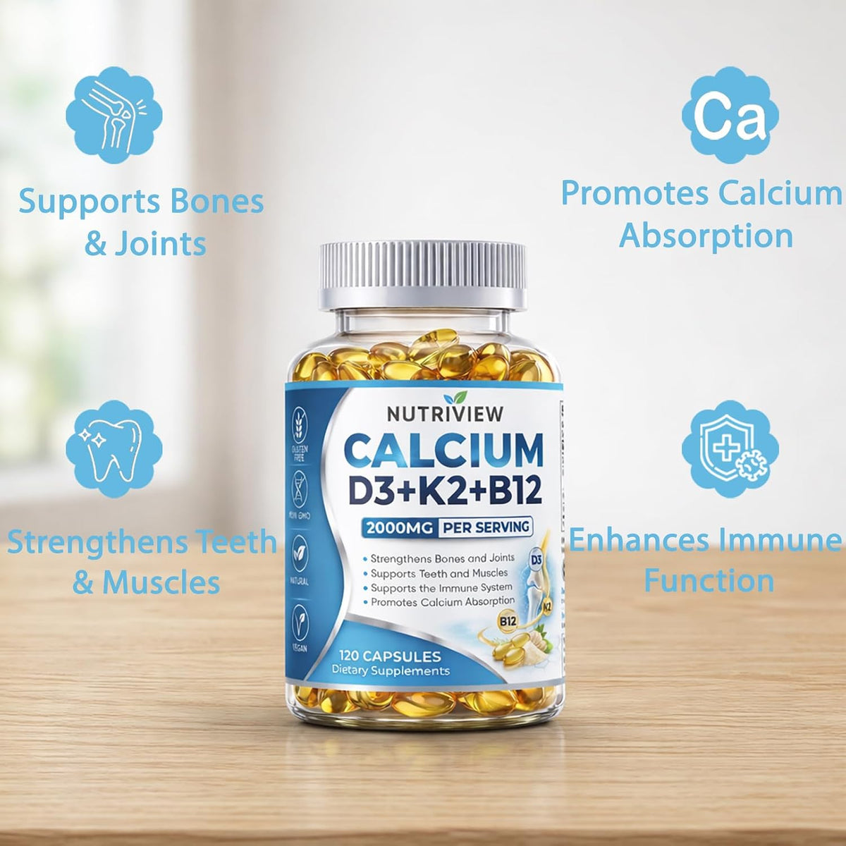 Nutriview Calcium D3 + K2 + B12 Softgels - Vitamin D3 K2 Complex