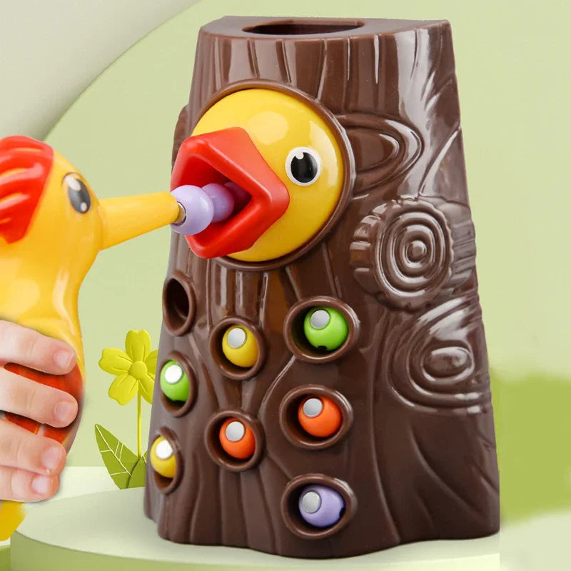 Montessori Educational Toys for Children Woodpecker Catch Worms Toy Toddler Kids Magnetic Games for Babi Development Busy Board