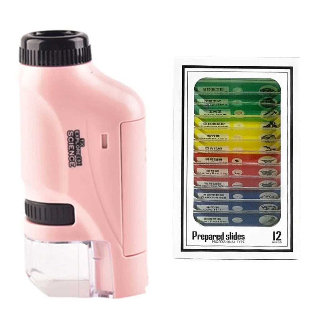 Handheld Pocket Microscope 60-120X Educational Science Microscope Battery Powered Biological Microscope Kit Outdoor Children Toy